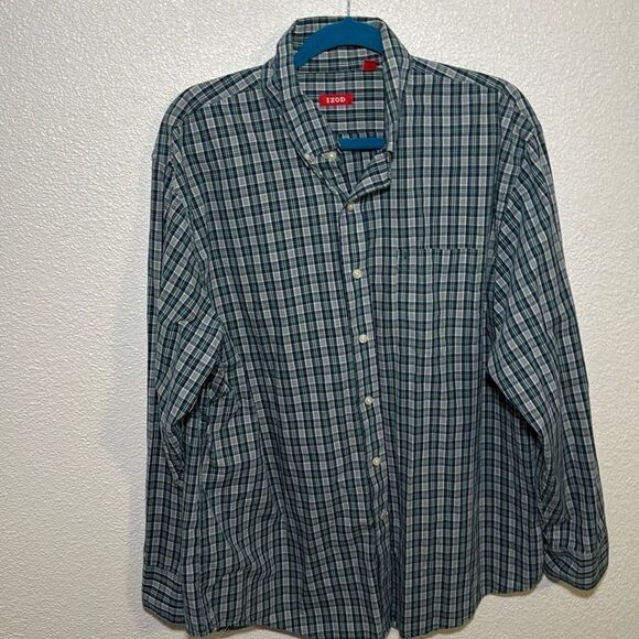 Izod- Blue and green plaid mens button down- Sizw XL - Picture 1 of 8